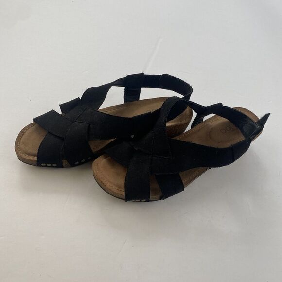ME TOO Lola Wedges Slingbacks Open Toe Sandals Black Faux‎ Suede Size 9.5M Women - Picture 3 of 16